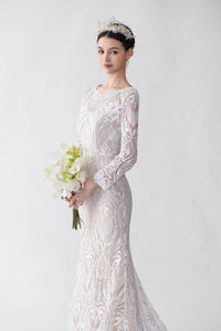 Beautiful Lace Long-Sleeve Mermaid Wedding Dress ZXS2427