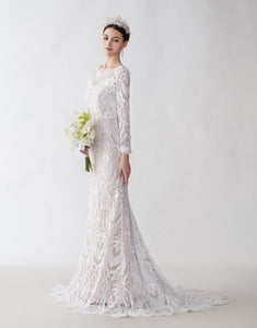 Beautiful Lace Long-Sleeve Mermaid Wedding Dress ZXS2427