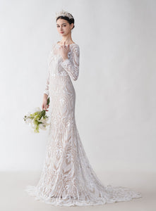 Beautiful Lace Long-Sleeve Mermaid Wedding Dress ZXS2427