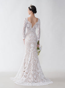 Beautiful Lace Long-Sleeve Mermaid Wedding Dress ZXS2427