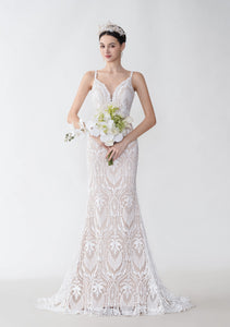 Beautiful Lace Spaghetti Strap Trumpet Wedding Dress ZXS2429