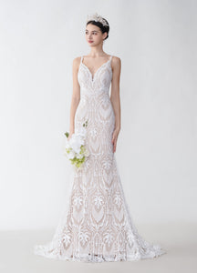 Beautiful Lace Spaghetti Strap Trumpet Wedding Dress ZXS2429