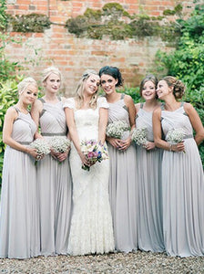 Grey A Line Floor Length Sleeveless Bridesmaid Dress with Beading