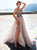 A Line Straps Tulle Sweep Train Prom Dresses with Beadings and Slit