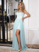 Spaghetti Straps Lace Chiffon Prom Dresses with Sweep Train Detachable