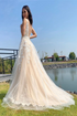 A Line V Neck Open Back Tulle Appliques Wedding Dress LBQW0151