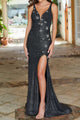 Attractive Floor-Length Deep V neck Mermaid Prom Dress With Sequins GJS450