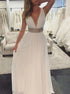 A Line V Neck Chiffon Beadings Prom Dress LBQ0437