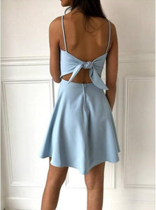 Mini Light Sleeveless Satin Homecoming Dresses with Bowknot