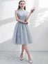 A Line Short Sleeves Tulle Halter Homecoming Dress with Lace LBQH0091