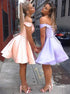 A Line Satin Off the Shoulder Short Homecoming Dresses LBQH0093