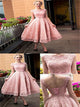 A Line Scoop Sleeveless Pink Lace Up Prom Dresses