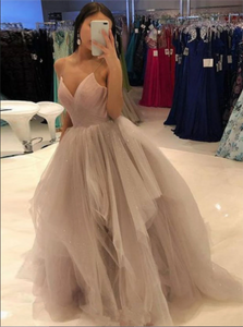 Ball Gown Spaghetti Straps Sparkly Tulle Prom Dresses