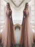 A Line V Neck Sequined Tulle Prom Dresses LBQ2206