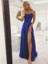 A Line Spaghetti Straps Royal Blue Prom Dress with Split LBQ3125