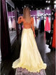 Sweep Train Yellow Lace Up Evening Dresses