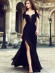 Sweep Train Black Evening Dresses with Slit