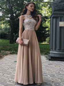 A Line Beaded Lace Chiffon Prom Dresses