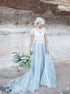 A Line Scoop Blue Appliques Tulle Prom Dress LBQ2813