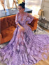 A Line Scoop Long Sleeves Lace Appliques Purple Prom Dress LBQ2833