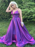 A Line Sleeveless Spaghetti Straps V Neck Satin Pleats Prom Dresses LBQ2708