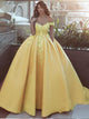 Yellow Sweep Train Sleeveless Prom Dresses