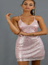 Spaghetti Straps Sequin Pink Prom Dresses LBQ1575