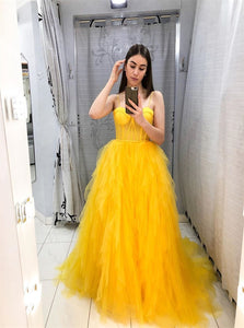 Sweep Train Yellow Evening Dresses