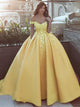 Off the Shoulder Ball Gown Appliques Satin Prom Dresses