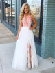 A Line Halter White Tulle Prom Dresses