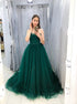 A Line Spaghetti Straps Sweetheart Tulle Pleats Prom Dresses LBQ3240