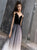  A Line Black V Neck Tulle Velvet Prom Dresses