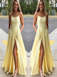 Sweep Train Pleats Chiffon Light Yellow Prom Dresses