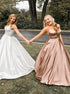 Spaghetti Straps A Line V Neck Champagne Pleats Prom Dresses LBQ3100