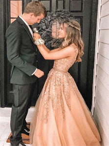 A Line Appliques Prom Dresses 