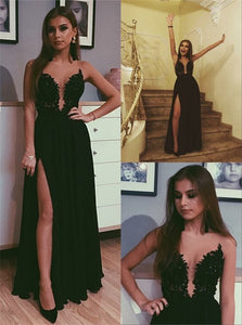 A Line Floor Length Black Prom Dresses