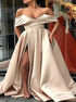 A Line Off the Shoulder Satin Prom Dress with Split LBQ2943