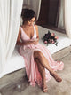 A Line Pleats Chiffon Prom Dresses