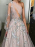 A Line Long Sleeve One Shoulder Prom Dress LBQ1251