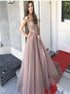 A Line Off the Shoulder Beading Pink Tulle Prom Dress LBQ3137
