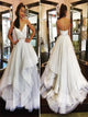 White Tulle Appliques Prom Dresses with Ruffles