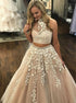 Two Piece Halter Lace A Line Tulle Prom Dress LBQ2796