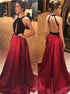 A Line Satin Backless Red and Black Pleats Prom Dress LBQ2212