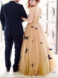 A Line Sweetheart Tulle Pleats Prom Dresses LBQ2797