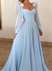 Blue Sweeo Train Prom Dresses