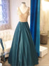 A Line V Neck Beaded Satin Prom Dresses LBQ3244