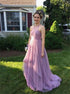 A Line Scoop Chiffon Ruffles High and Low Charming Prom Dress LBQ2779