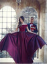 A Line Off the Shoulder Burgundy Satin Beadings Prom Dress LBQ2839