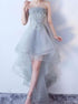 Grey Strapless Layered Appliques Prom Dress LBQ1361