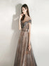 A Line Off the Shoulder Sequins Tulle Prom Dress LBQ3246